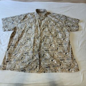 Newport Blue Mens 4XL Camp Button Shirt Aloha Hawaiian Tiki Island Print